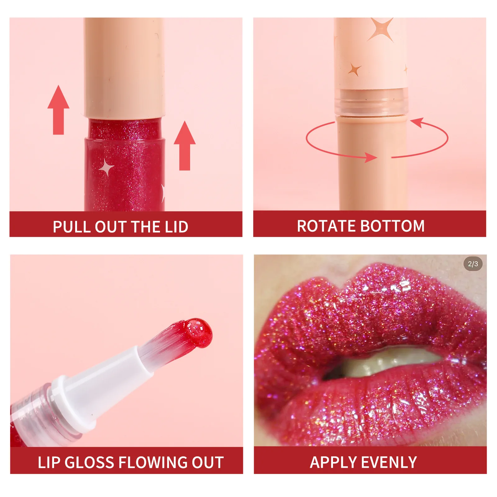 Liquid Shimmer Waterproof Long Lasting Glitter Moisturizing Nourishing Lip Gloss Pen Nylon Brush Lip Glaze