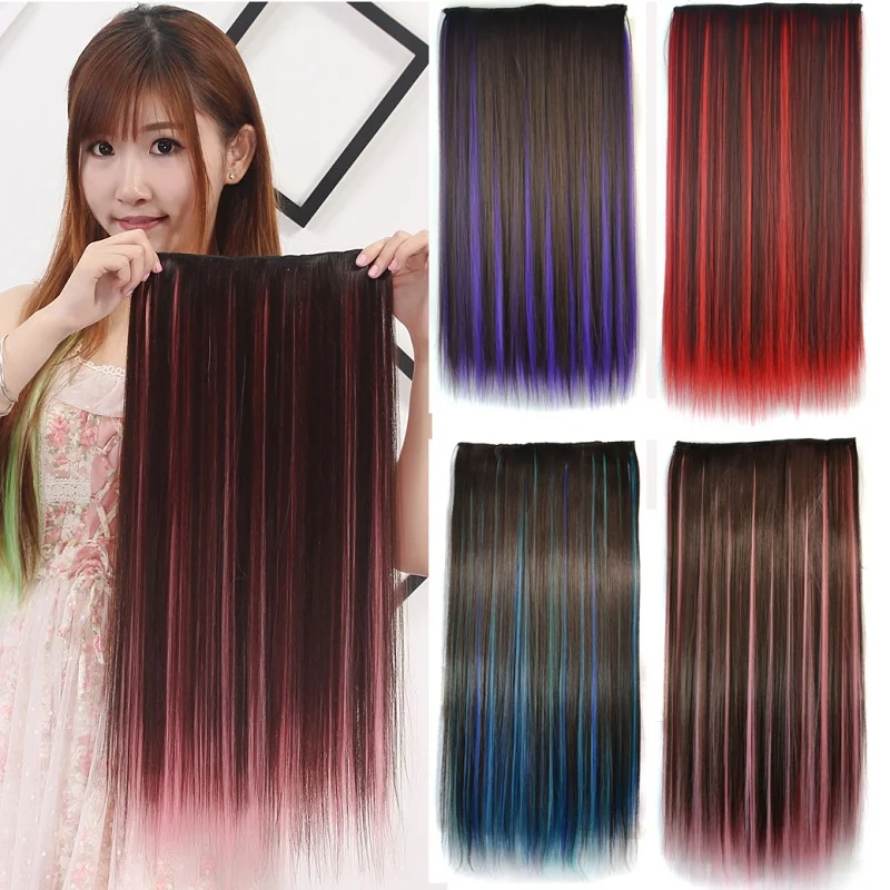 Wholesale 23.6 Inch Double Drawn Straight Wig Seamless One Piece Clip In Hair Extension For Women Ombre Wig