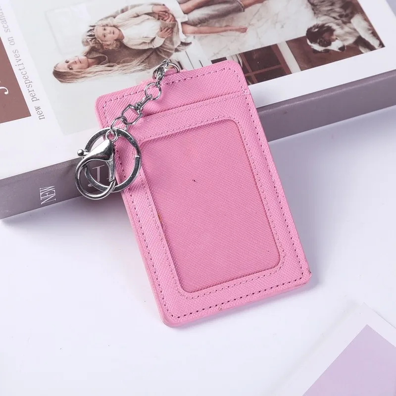 New PU Leather Vertical ID Badge Card Holder Portable Bus Card Credit Card Holder With Keychain