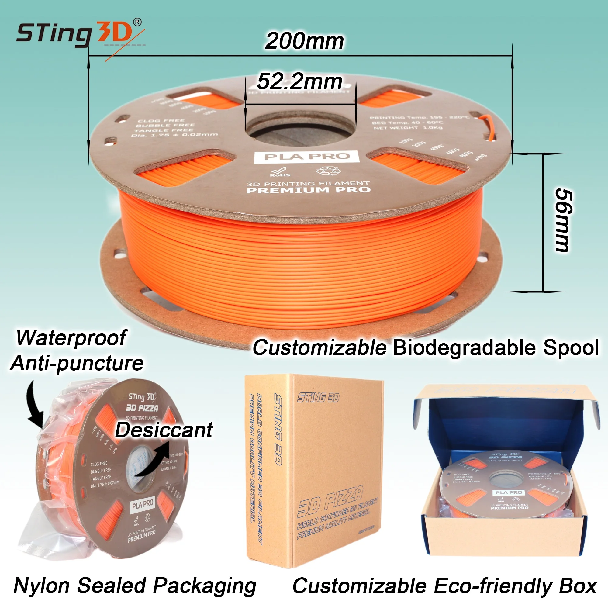 Sting3d best quality 3d printer plastic filament 1.75mm PLA/ABS/PCL/PETG/TPU/HIPS/PP/WOOD etc