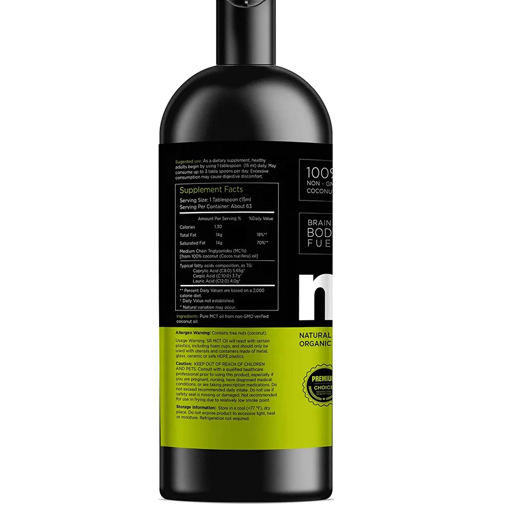 Самая популярная торговая марка 100% органическое пищевое поддерживающее энергетическое кокосовое масло Mct для