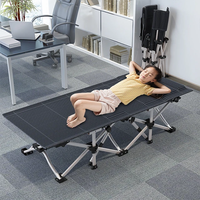 China portable outdoor leisure folding camping bed metal steel pipes camping arm cot bed for sale