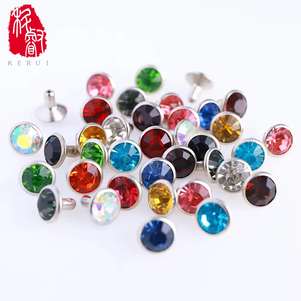 Brass Double Cap Rivet Crystal Rhinestone Rivet Diamante Stud Spot Brass Rivets for Leather Fabric shoes hat