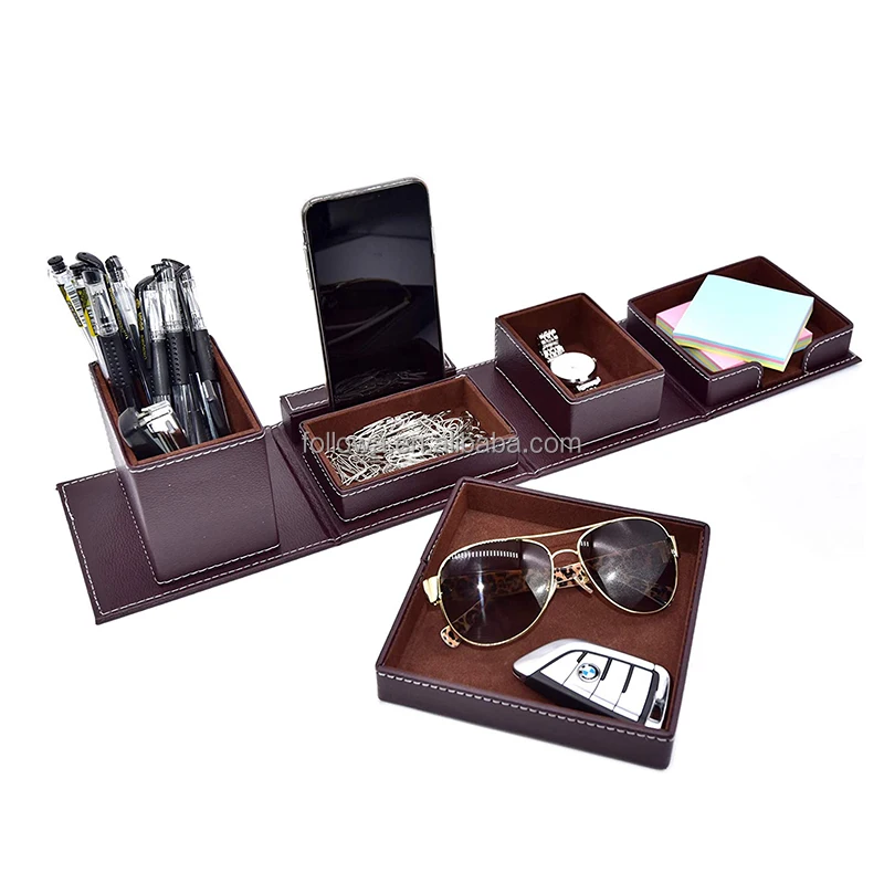 
In stock Folding leather desk organizer set novelty office desk organizer PU other desk organizer for pen notes sunglasses 