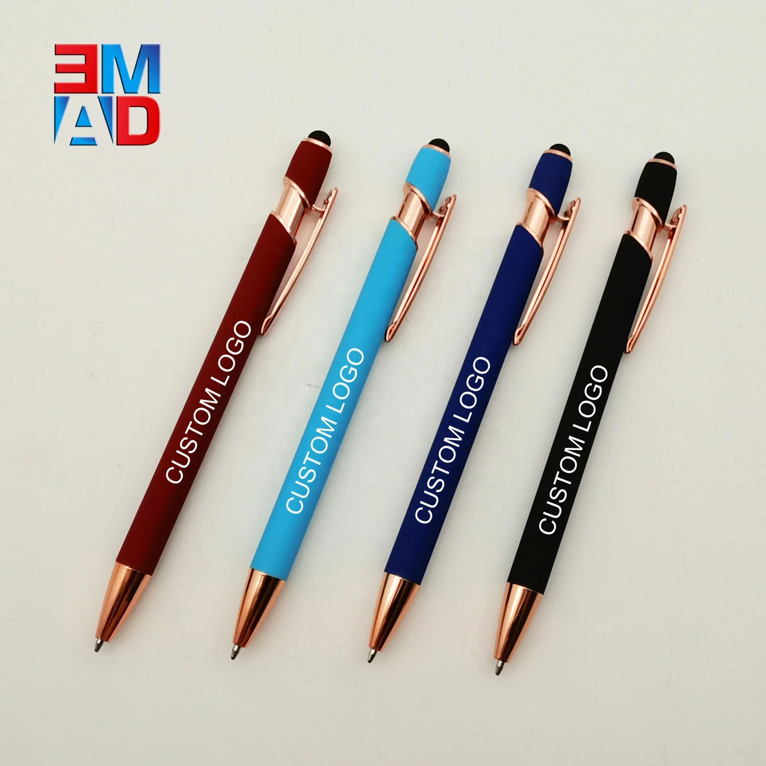 Wholesale  office 2 in 1 multifunctional soft touch stylus pens green advertising promotional customized pen with custom logo