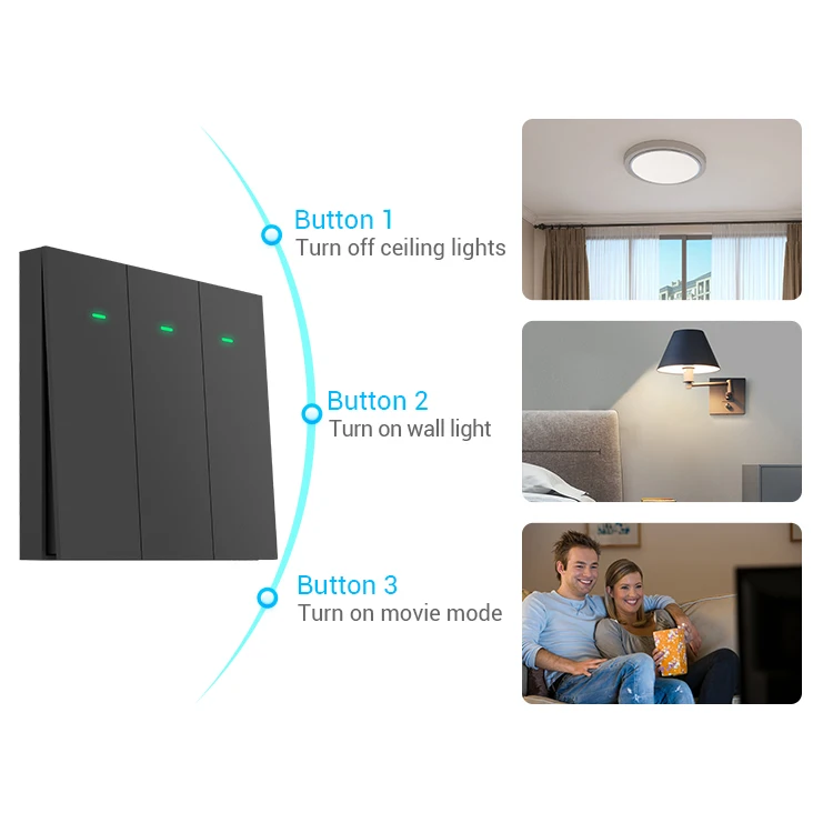 Hottest 1/2/3 Gang UK Smart Home Push Light Wifi Switch Alexa Google Home Wall Light Switch with CE/ROHS certificate