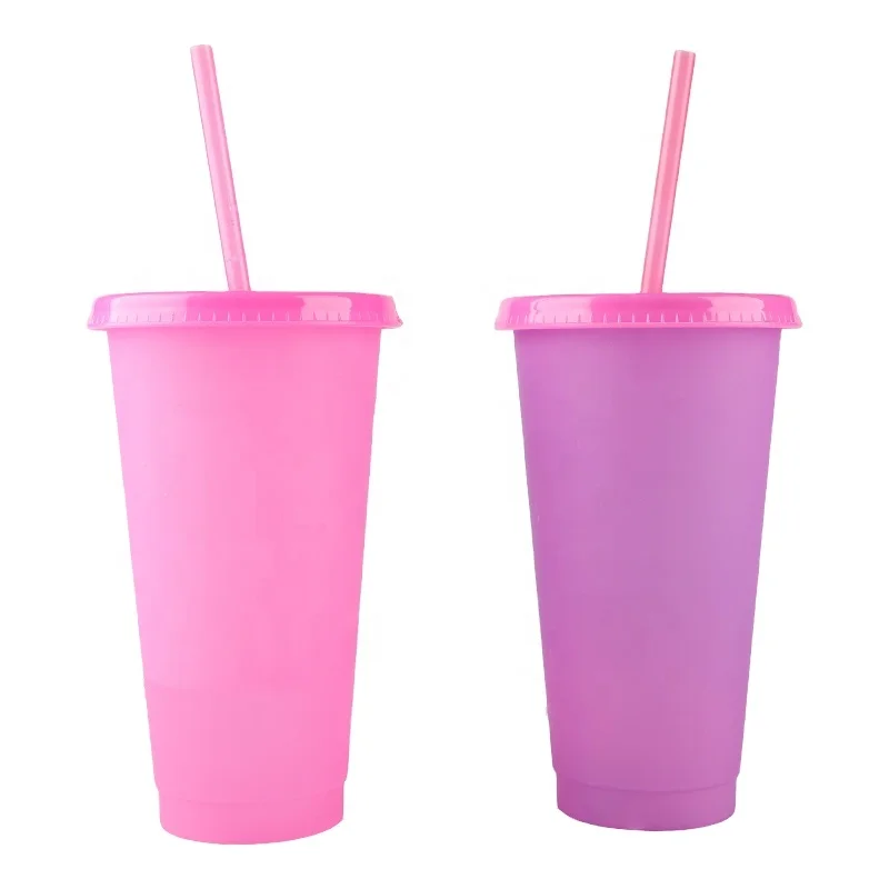 Eco-friendly Plastic Color Changing Tumbler with Lid and Straw