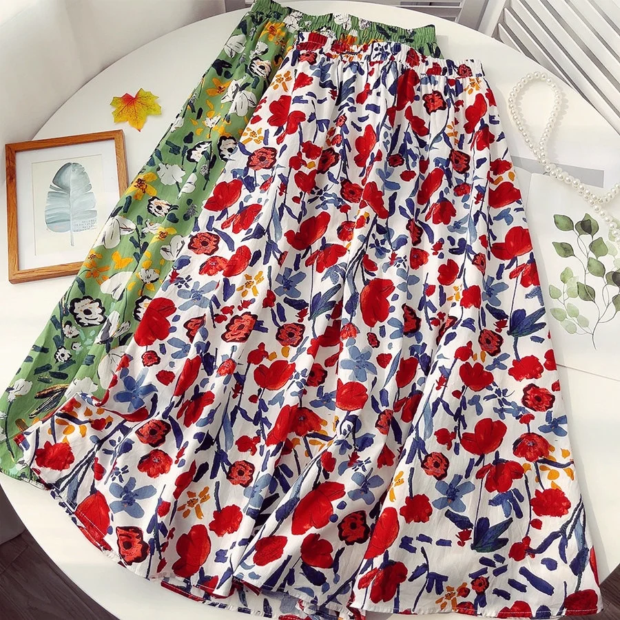 Boho Skirts Casual A-Line Long Floral Pattern High-waist OEM/ODM Maxi Women Print Skirt