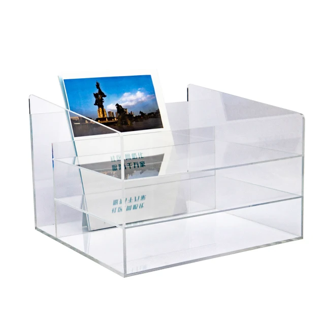 Custom size 3 tier clear acrylic display stand menu book magazine display holder