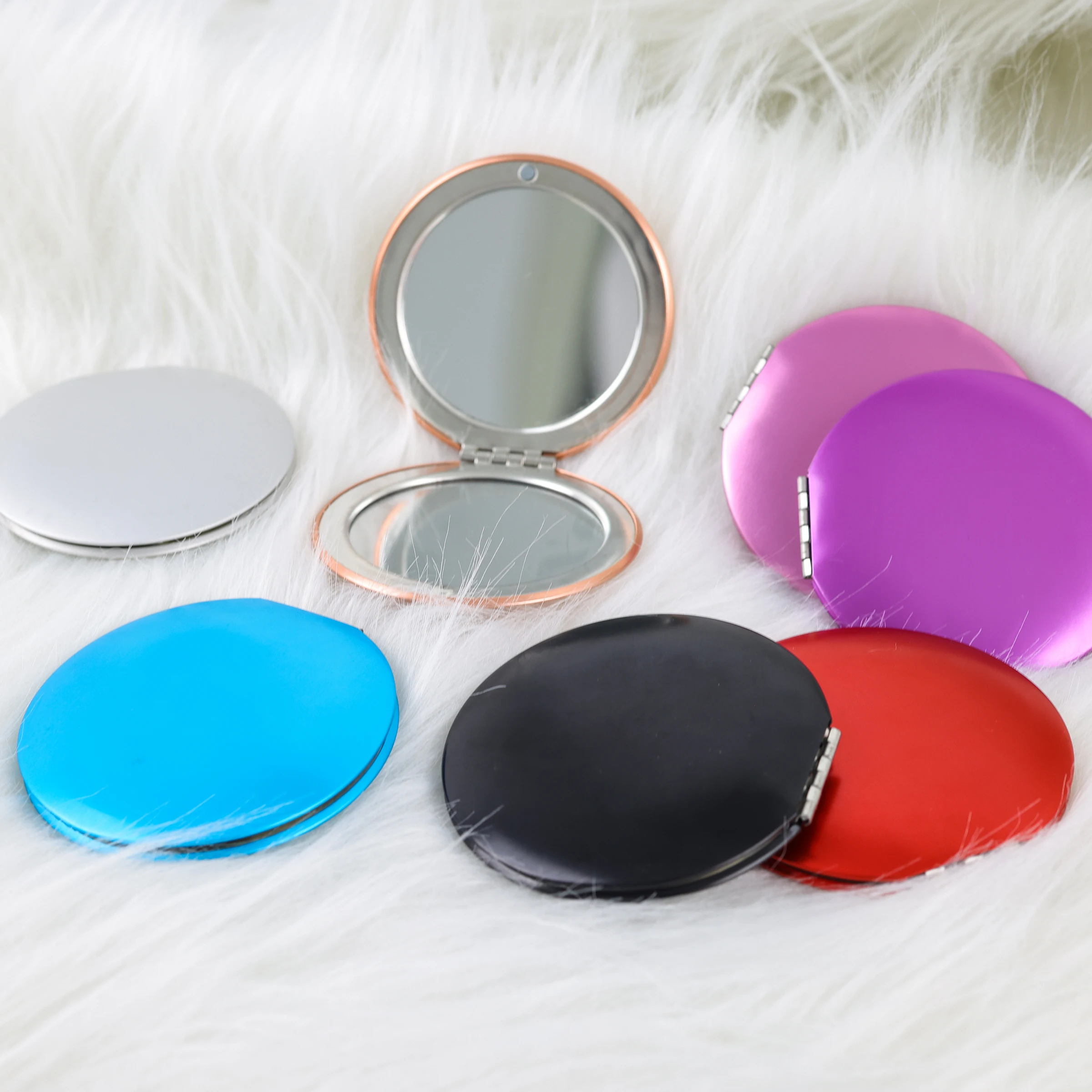 Pink personality double-sided PU mirror round pocket mirror round mini mirror girls makeup