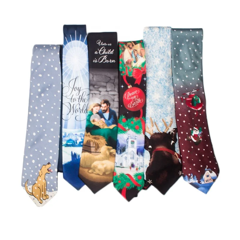 Hot Sale Festival 100%Polyester Custom Pattern Print Fairy Tale Christmas Neck Tie Men