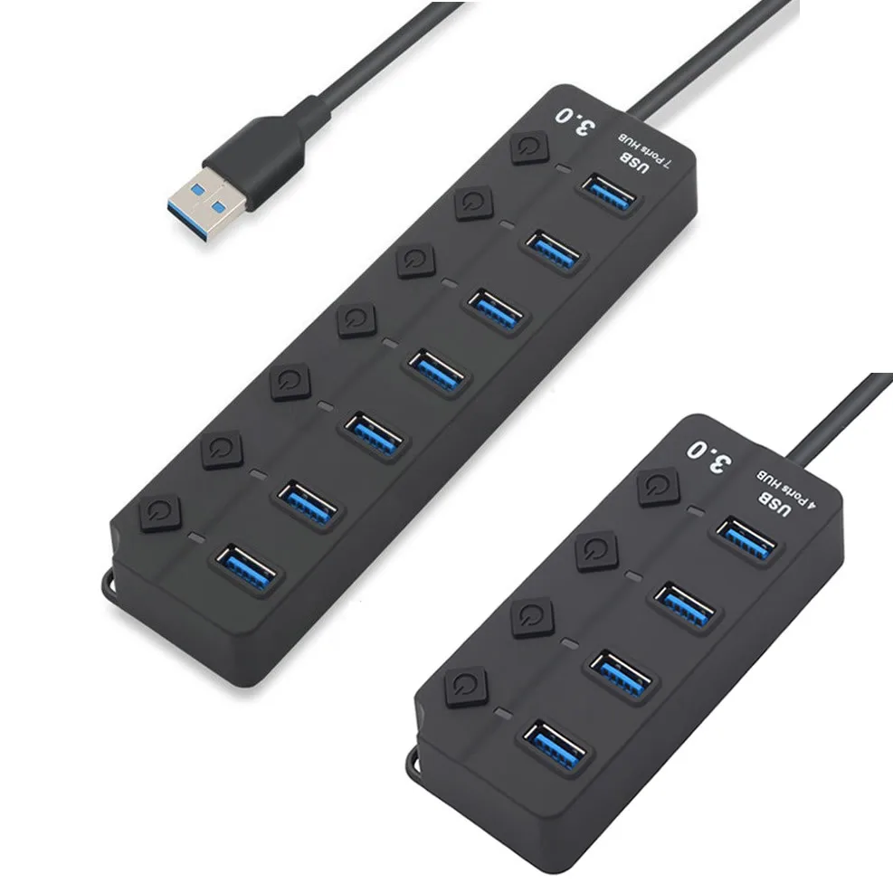 USB Hub 3.0 High Speed 4 / 7 Port USB 3.0 Hub Splitter with On/Off Switch
