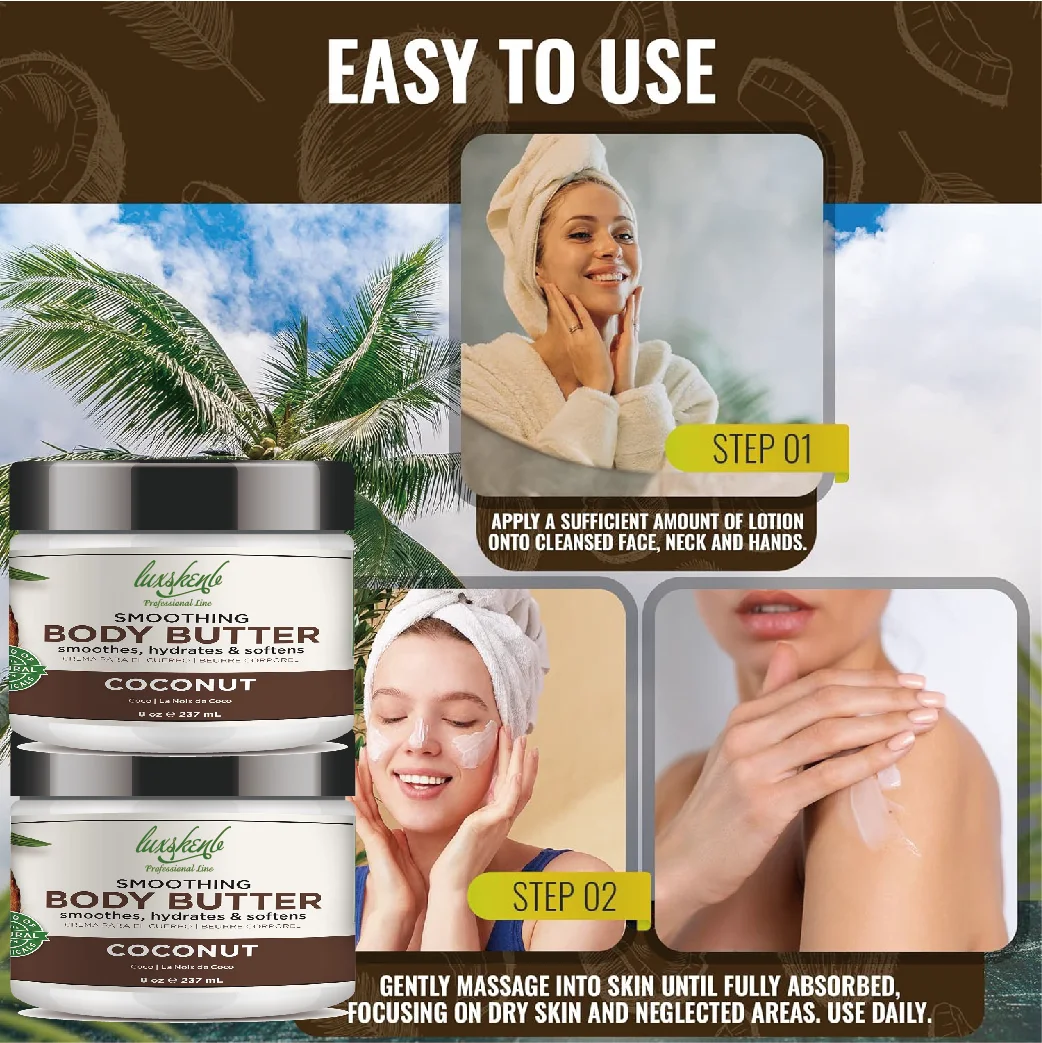 Factory Wholesale Custom Own Logo Shea Butter and Argan Oil Body Butter Vegan Best Brightening Coconut Body Cream