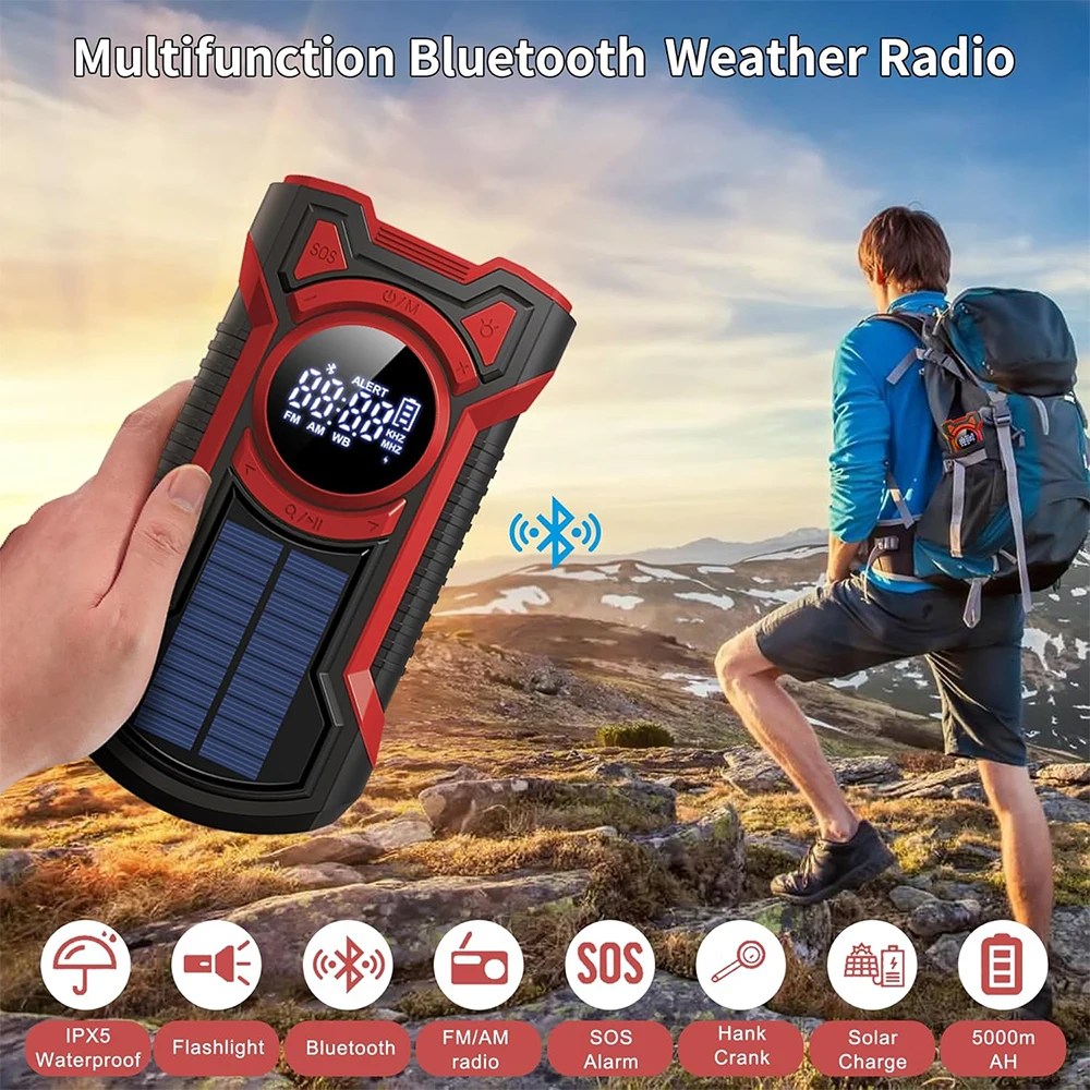 2024 Luxury 5000mah Portable Power Bank portable radio Wireless BT speaker Generic solar charger flashlight for camping