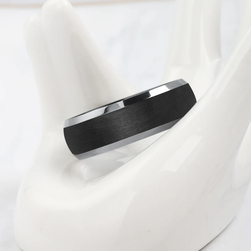 Tizti Jewelry 8mm Dome Brushed Silver Black Tungsten Carbide Ring for men wedding rings couple set Mens Wedding Ring