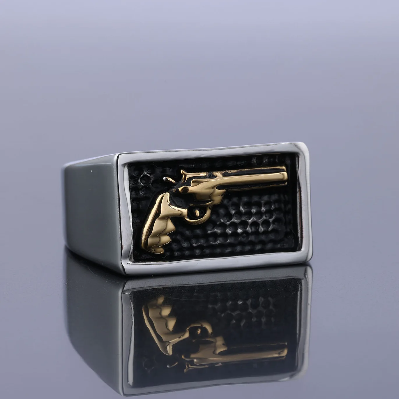 Custom Fashion Men Rings Stainless Steel Vintage Silver Revolver Rings For Men