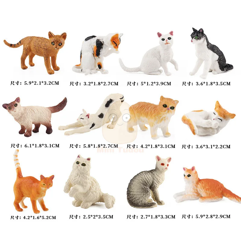 12 PCS Realistic Figurines Toys w/Dog House Durable Solid Body Puppy Educational Collection Decorations Cat Dog Figures Play Set