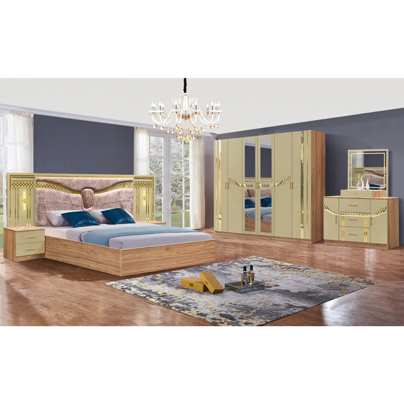2024 Full King Size Wooden Turkish Bedroom Furniture Set Wood Frame Home Double Bed Cheap Luxury Bedroom Sets Furniture
