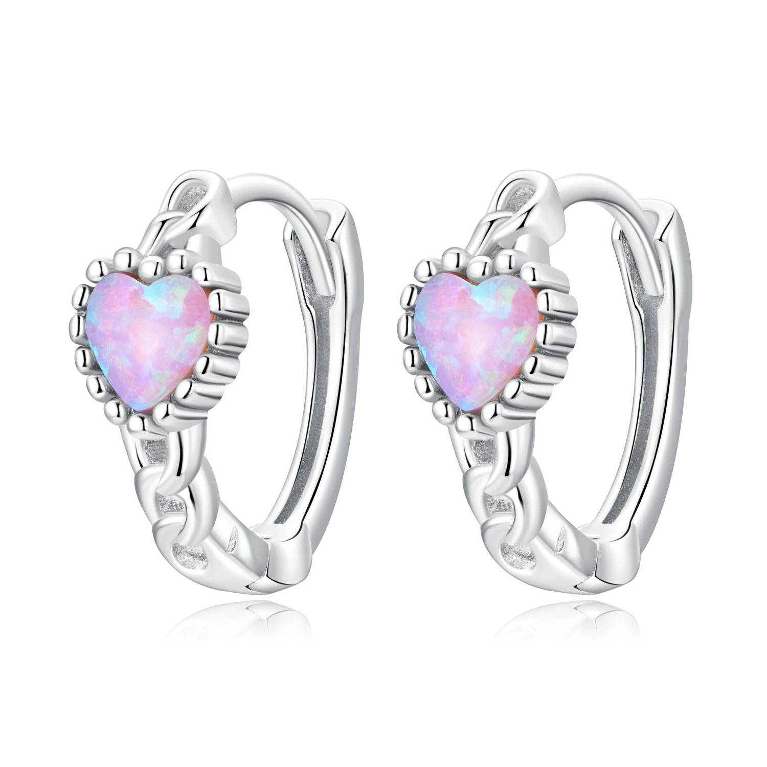 925 Sterling Silver Hoop Earrings Dainty Opal Gemstone Heart Earrings for Women