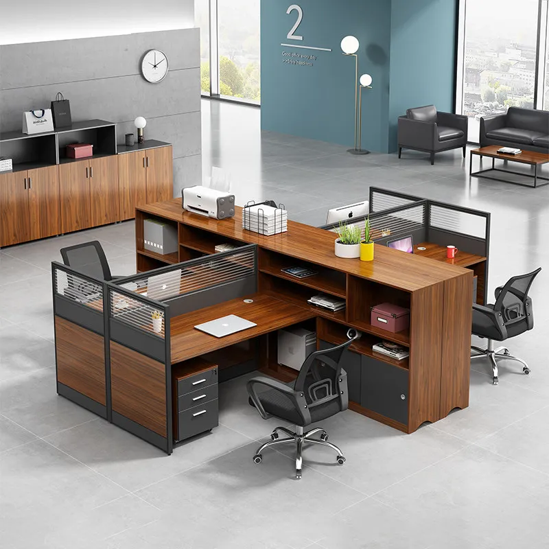 Modern Commercial Two-Person Staff Office Desk Extendable Wooden Computer Cubicle Workstation
