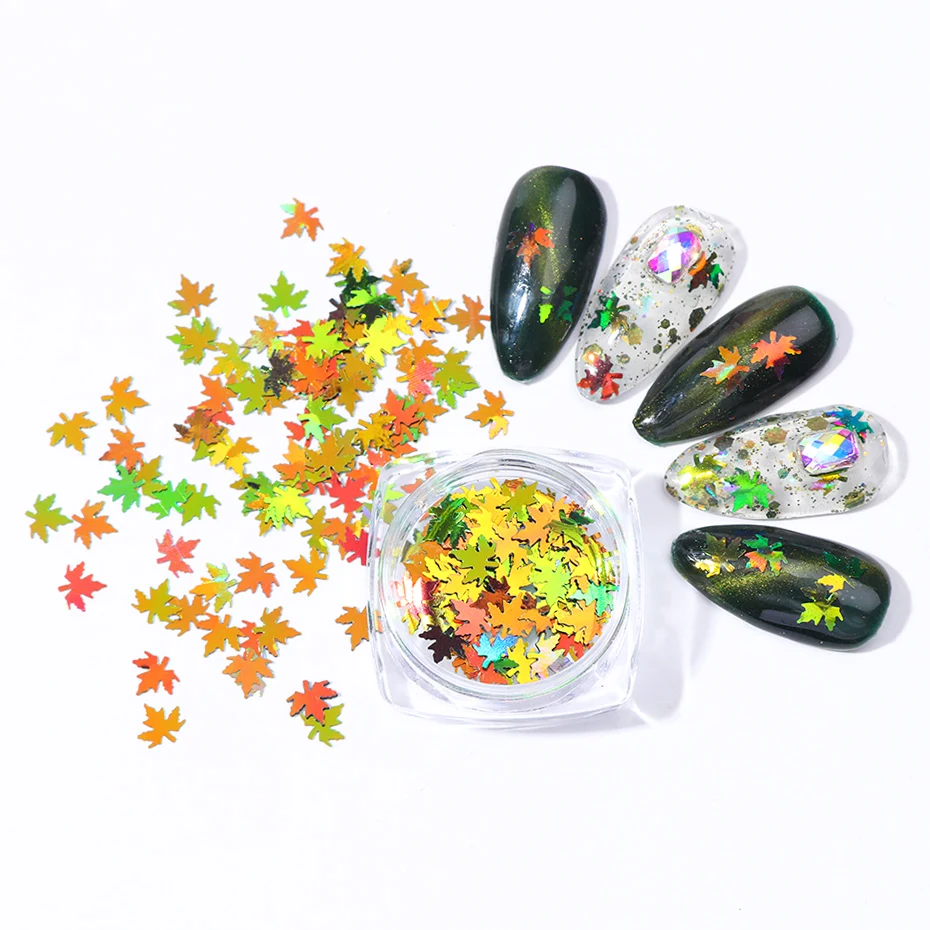 1 Box Flakes Paillettes Designs Manicure Nails Glitter Autumn Decorations Fall Leaf Nail Art Sequins Gold Maple Leaves