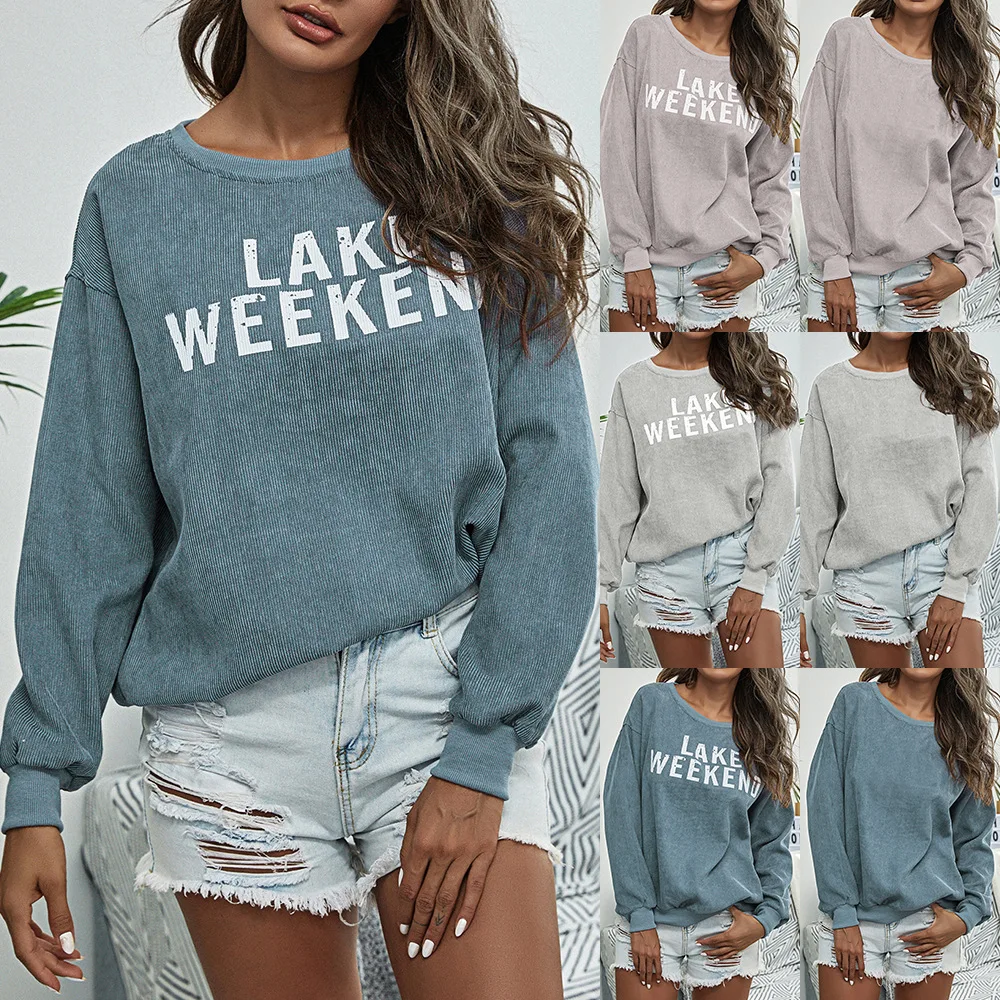 Custom Plus Size Sweatshirt Women Long Sleeve Crew Neck Pullover Ribbed Sweatshirt