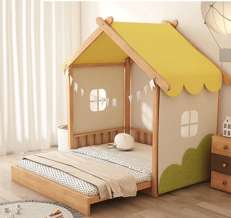 Hot Selling Modern Portable Wood Color Baby Cribs Kids House Wooden Baby Cot Bed