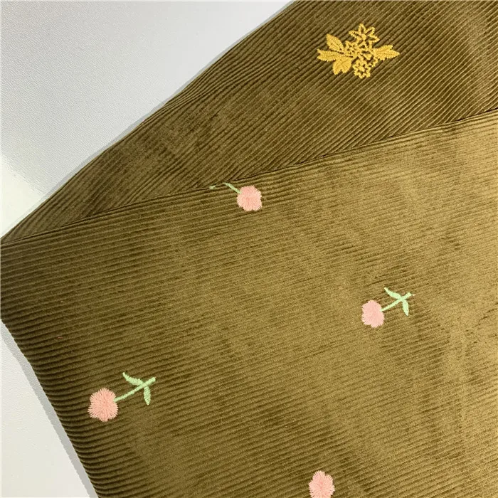 Good quality 100% cotton 8W beautiful design embroidery corduroy fabric