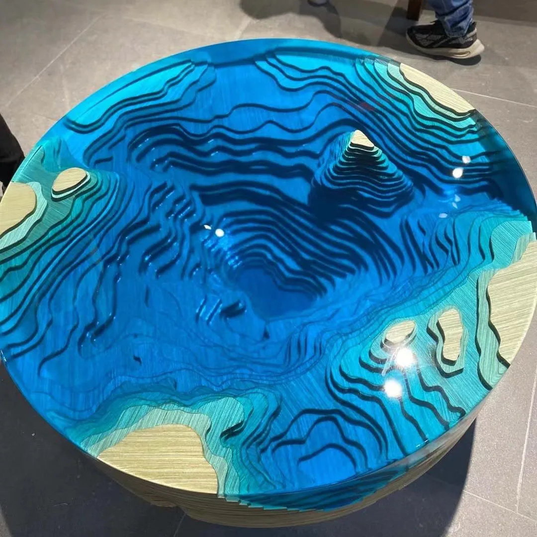 
Amazing unique customized artwork epoxy resin coffee table abyss shape coffee table 