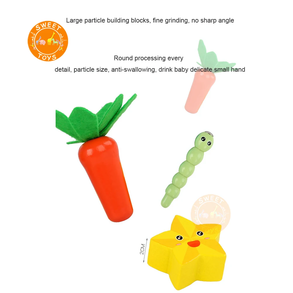 Multi-function Wooden Geometric Matching Game Gift 6 In 1 Pull Radish Catch Bug Hundred Treasure Box for Toddler