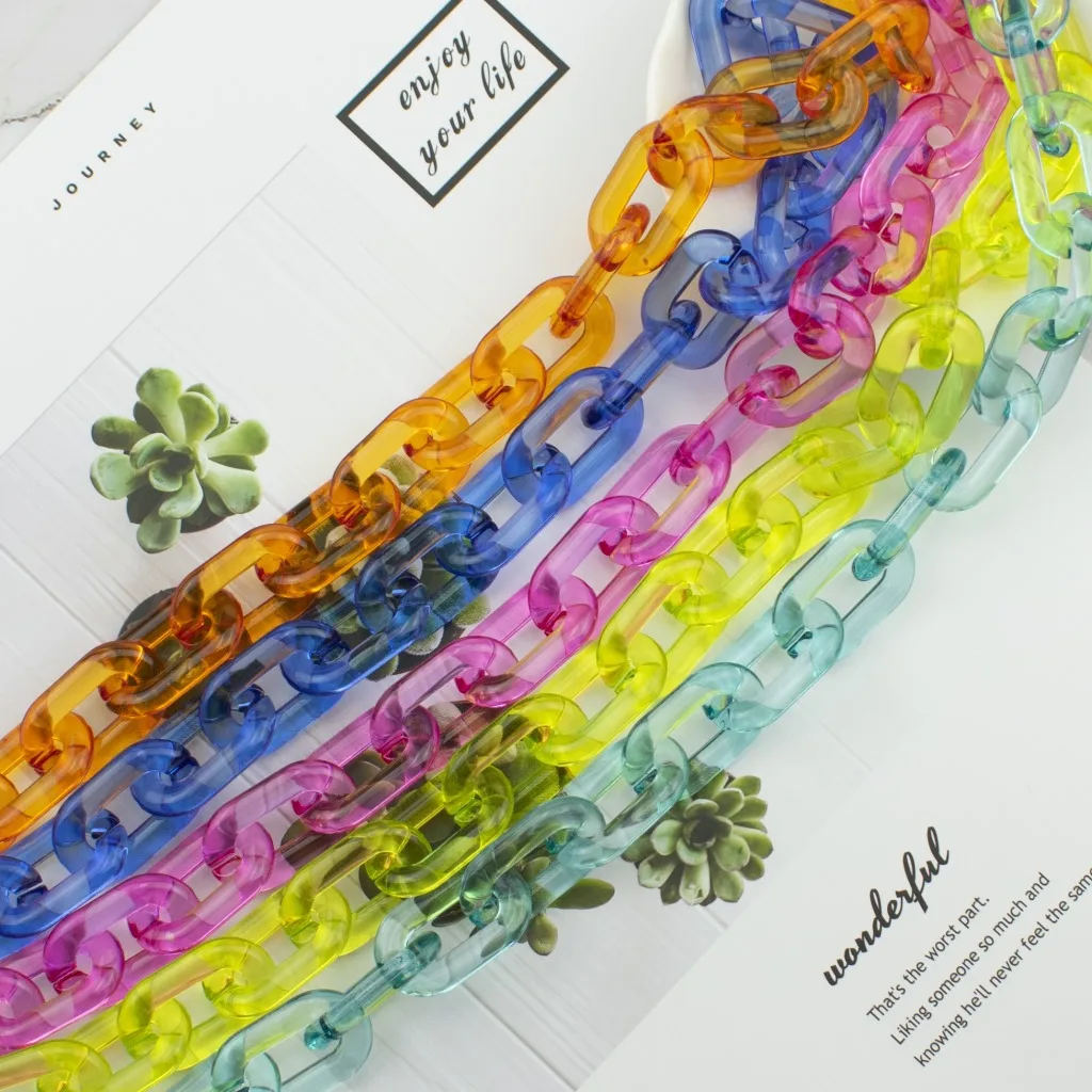 20x31mm new arrival transparent acrylic link chain colorful plastic chain for handbags crystal color