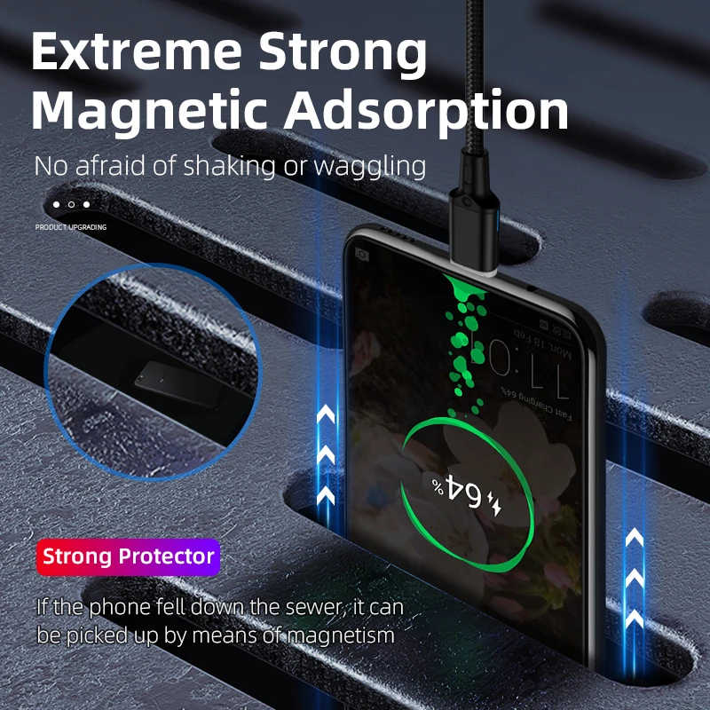 SUNLINE горячая Распродажа боковой свет Магнитный светодиодный индикатор мобильный телефон USB кабель 3A Быстрая зарядка квадратный разъем