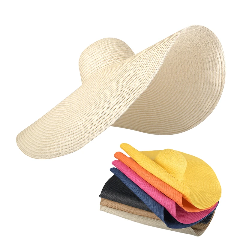 JAKIJAYI Casual Oversized Brim Sunshade Straw Hat Fashion Wild Dome Holiday Beach Straw Hat Summer Foldable Straw Hat
