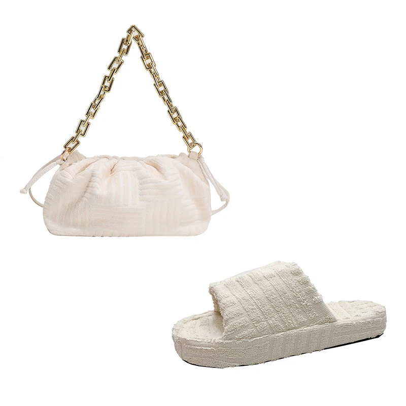 Handbags For Women Luxury Women Hand Purse And Handbag Thick Chain Towel Purses And Sandals Sets Flat Sandals Bag