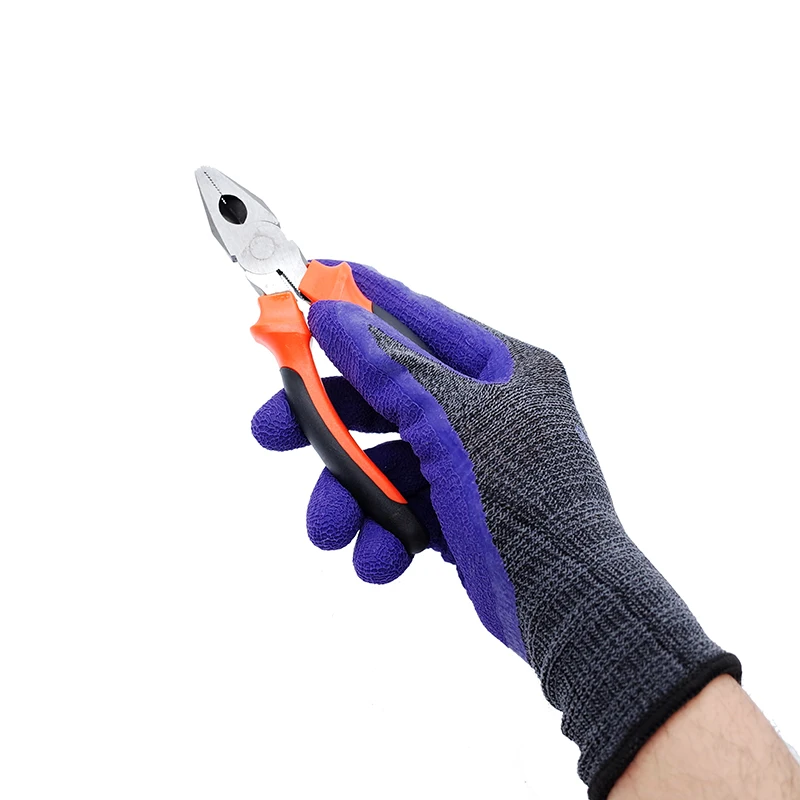 13G Purple Polyester Black Latex Honeycomb Foam Three Quarters Coated Slip Working Waterproof Latex Foam Gloves