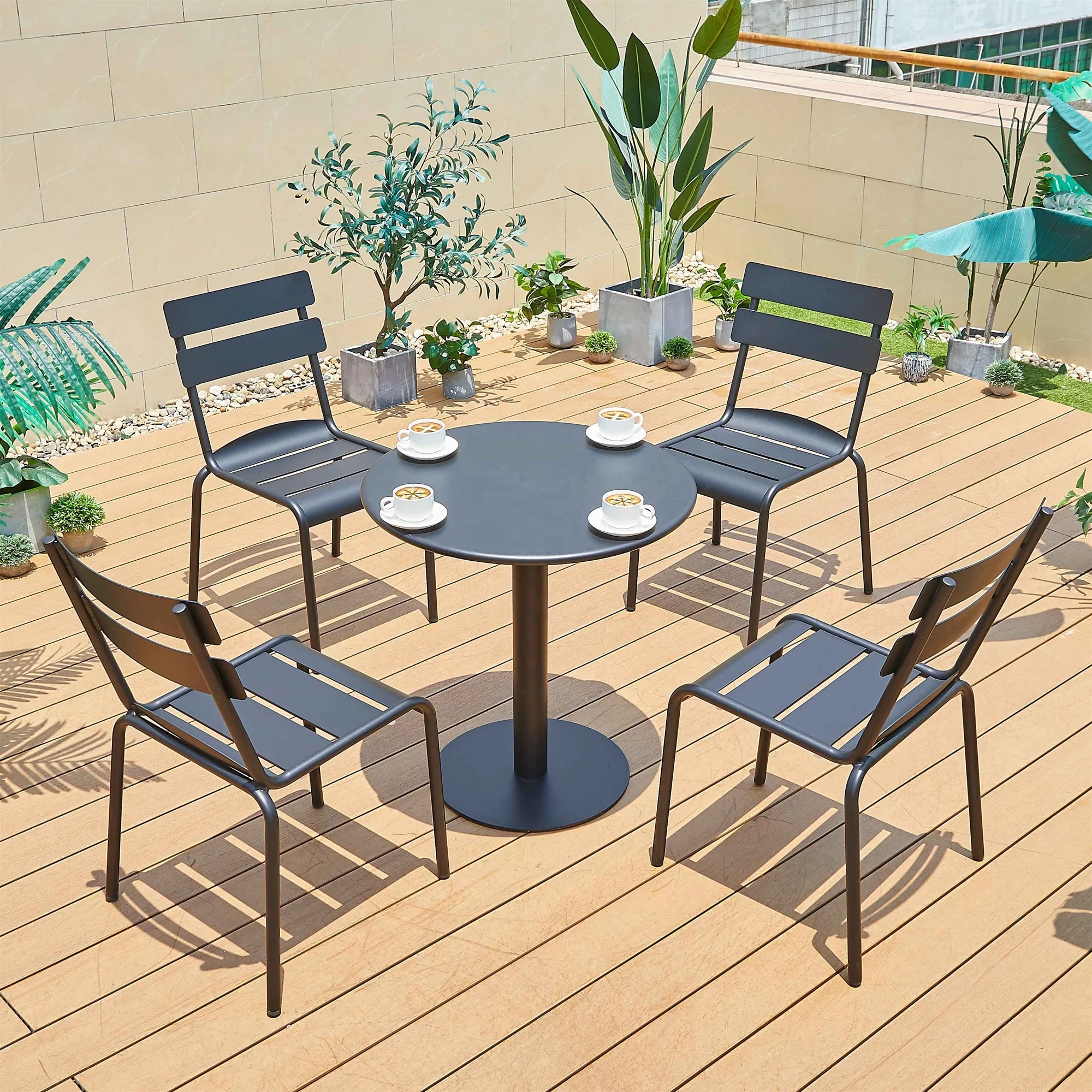 Outdoor Stackable Fermob Design Luxembourg Dining Chair with Aluminum Slat Garden Chair