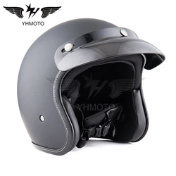 YHMOTO Low Profile Cafe Racer Novelty Half Helmet Motorcycle Retro Pilot Helmet Vintage Moto Cycle Helmet