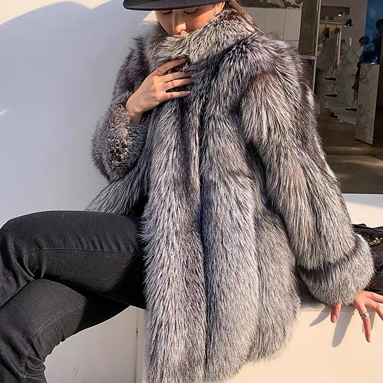 Женское длинное пальто из натурального Лисьего меха