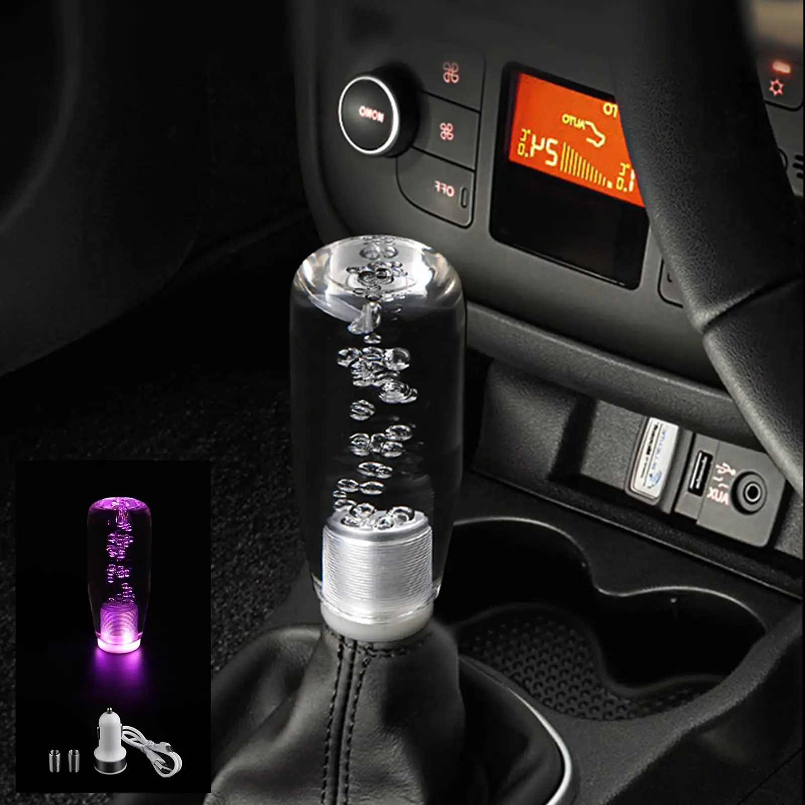 LED Light RGB Shift Knob Stick Crystal Transparent Bubble Gear Shifter