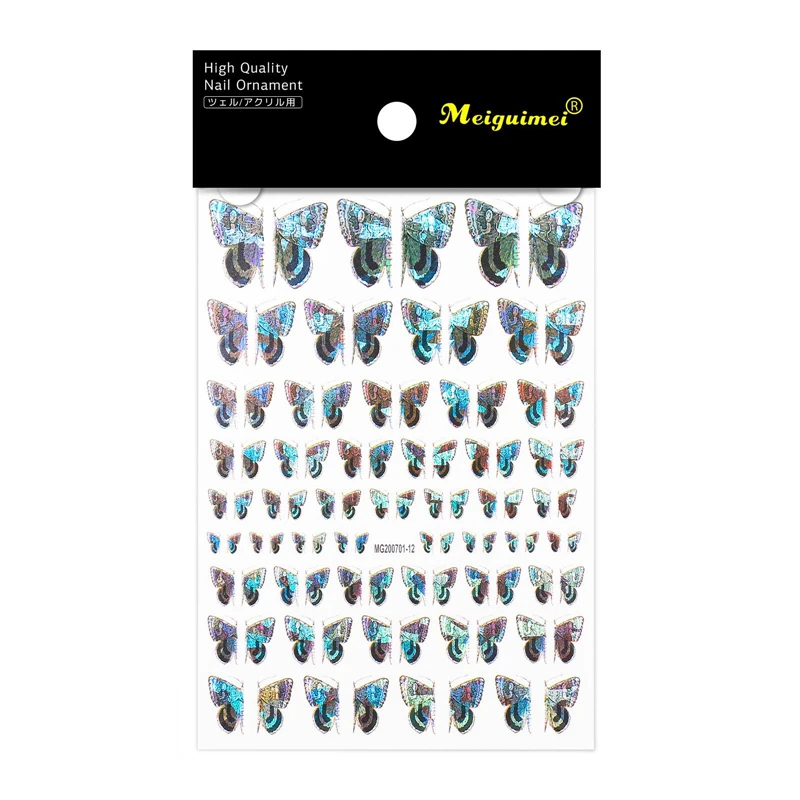 
MG Series 3D Laser Butterfly Adhesive Nail Art Sticker Colorful Butterfly Nail Decals Decorations 