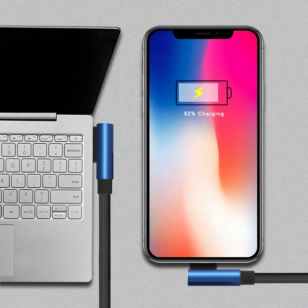  Горячая Распродажа Быстрая зарядка 90 градусов хлопковый Плетеный USB-кабель для iPhone/ Type