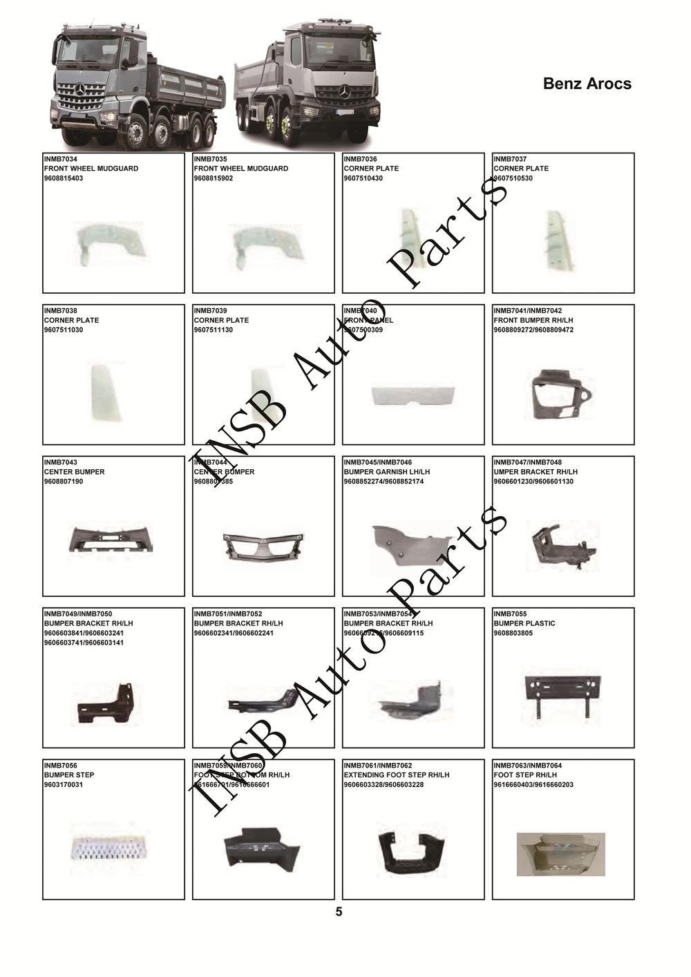 9608807190 Front Bumper Center for Mercedes Benz Arocs Antos Truck Spare Body Parts