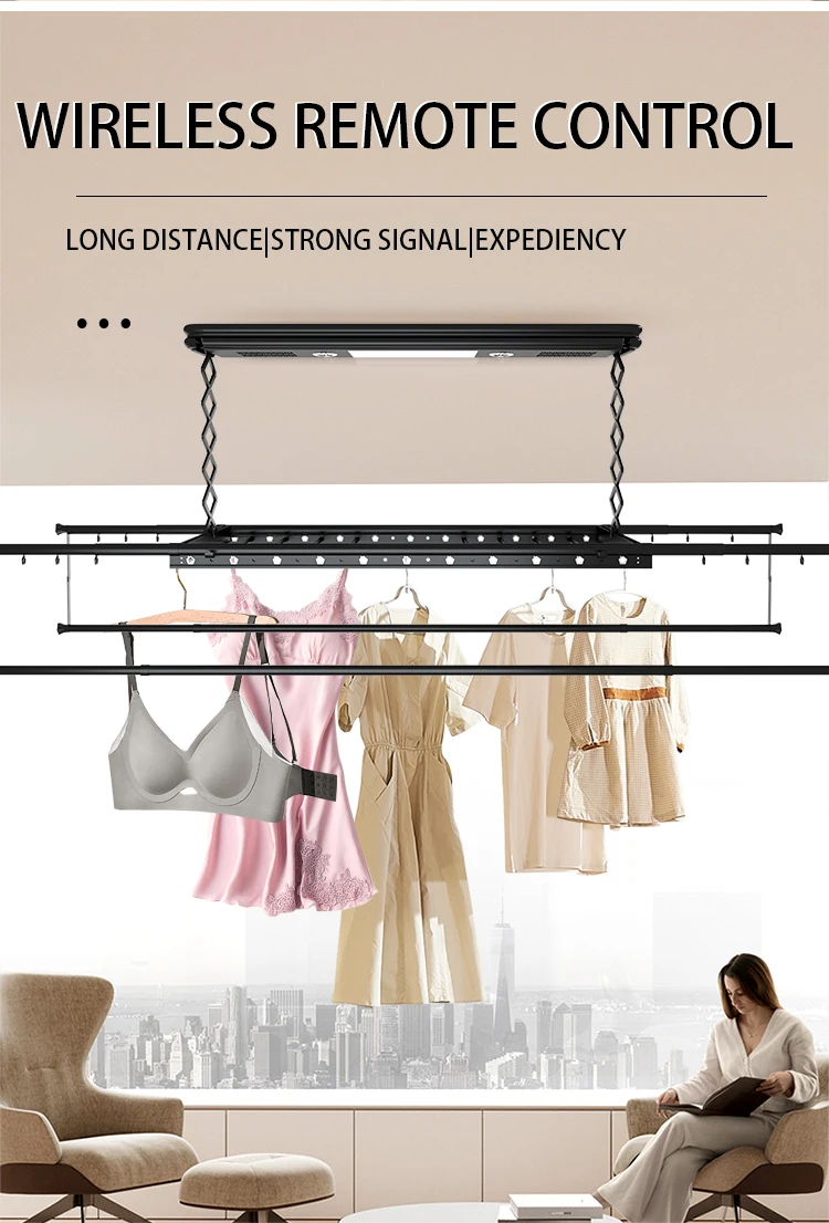 Electric clothes rack household multifunctional off-line voice remote control lighting lifting telescopic balcony clothes rack