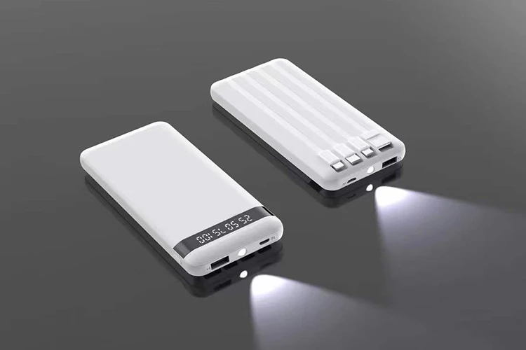 Hot Selling 10000mAh Slim Power Bank With 4 Built-In Cables 4 Output and Lamps Powerbank