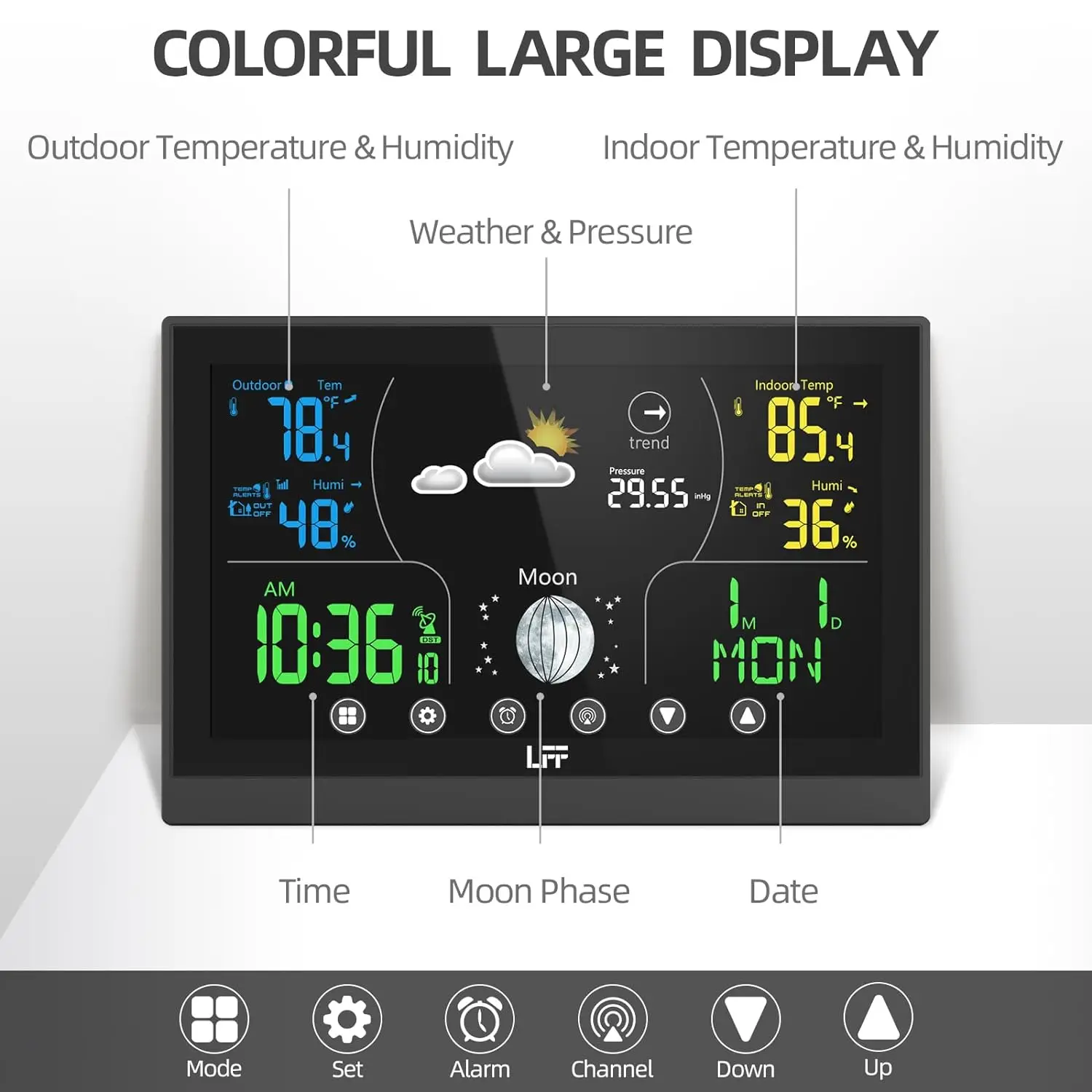 Only USA Modern Plastic Anniversary Wall Alarm Clock Wireless Date/Temperature/humidity Display Weather Forecast Weather Station