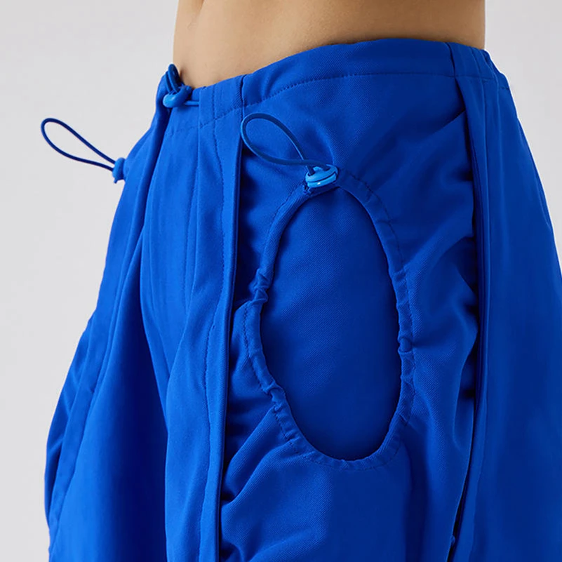 Oem drawstring elastic waist mens custom solid color oversized men baggy cargo parachute pants with large pocket