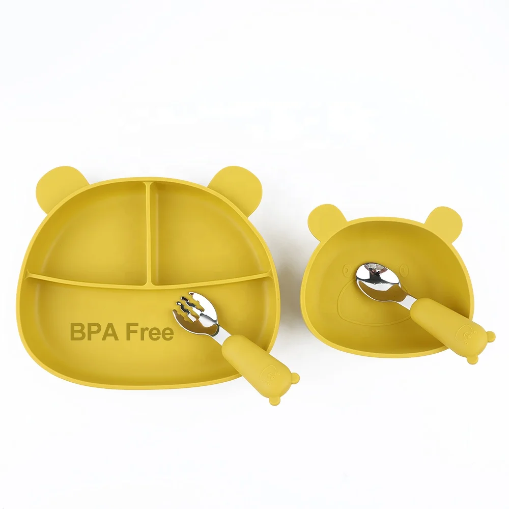 Wholesale Custom Supplies Eco-friendly Food Tableware Bowl Plate Spoon Silicone Baby Feeding Set New Bpa Free Baby Plate Set
