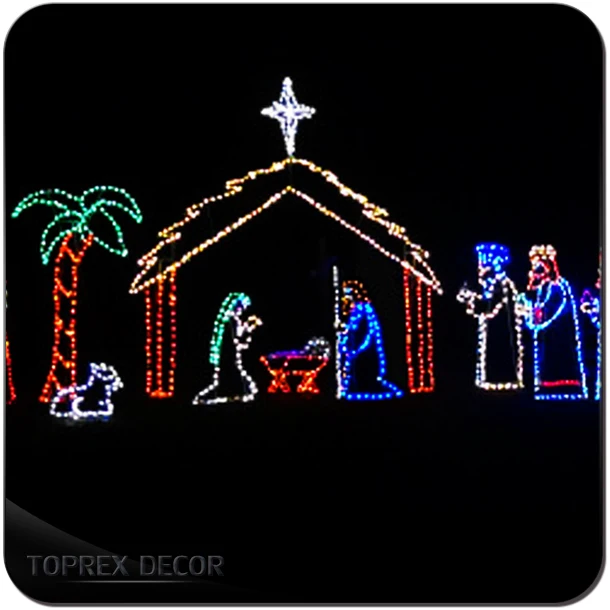 Large christmas nativity set outdoor lights rope lit nativity set decoration led lighted jesus Christmas lights