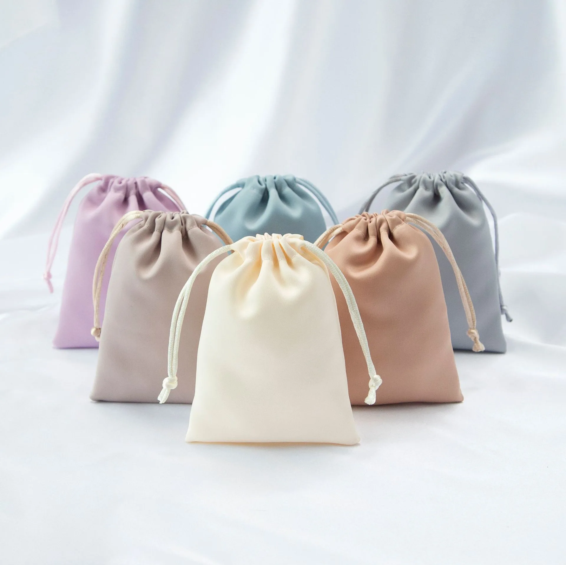 Customized Logo Printed Colorful Bundle Dust Jewelry Pouch Custom Satin Drawstring Silk Bags with Logo for Gift Storage Package