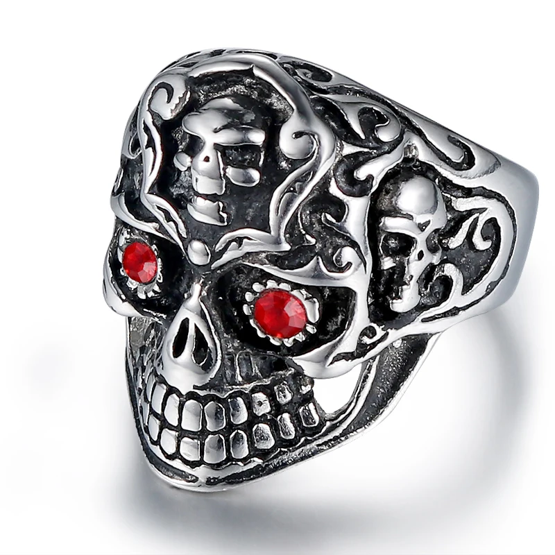 Custom Stainless Steel jewelry Gothic Charm Skull Crystal high quality CZ men ring